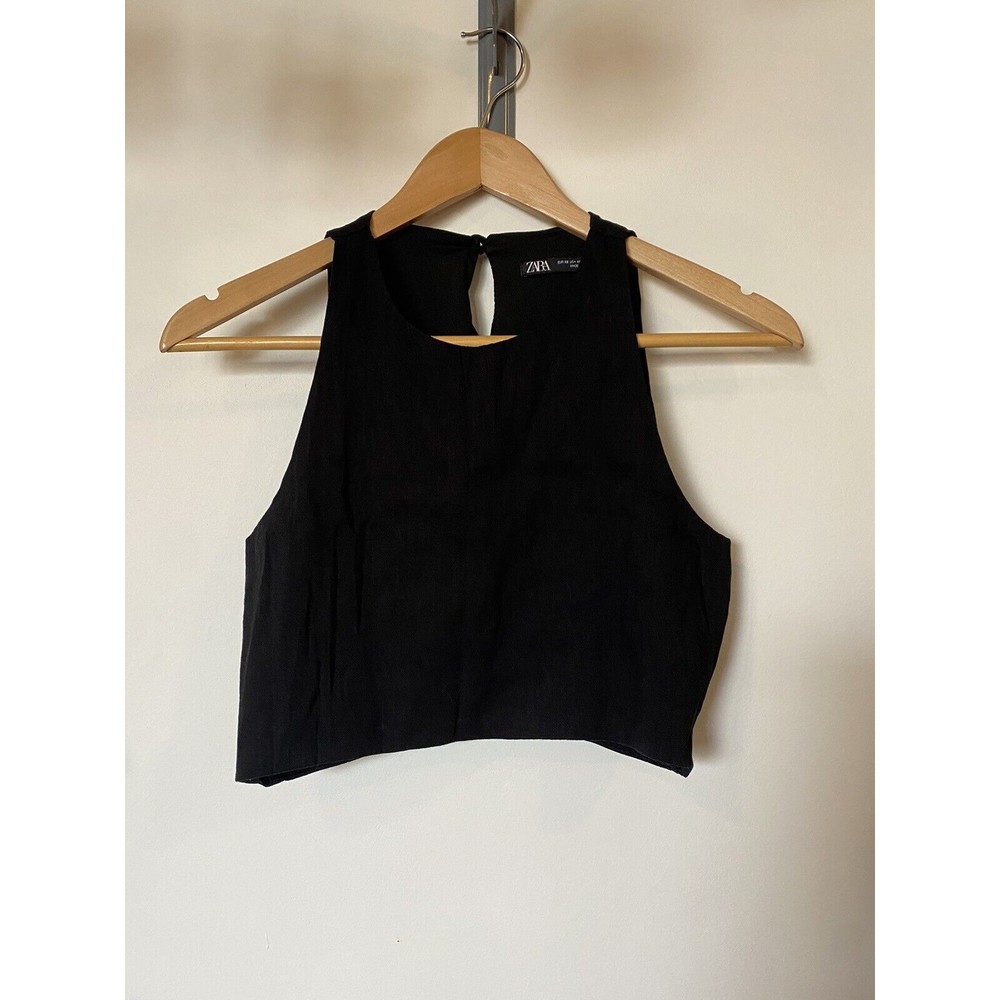 Zara Black Sleeveless Keyhole Button Back Crop Top Womens Size XS